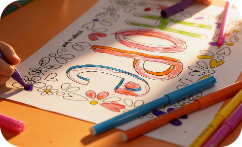 Toddler coloring an activity sheet